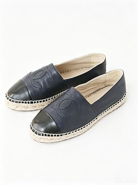 CHANEL Navy  Lambskin CC Espadrilles